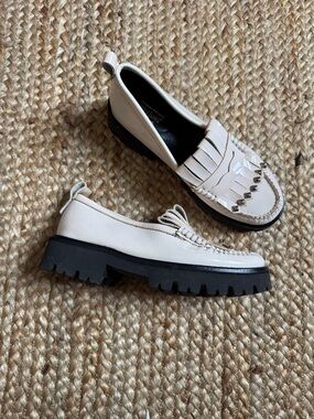 G.H.Bass Weejuns 5M Cream White Paten Tassel Lug Sole Loafers Penny